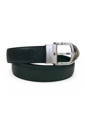 Louis Vuitton Evergreen Taiga Leather Dark Green & Silver Santur Belt 85/34